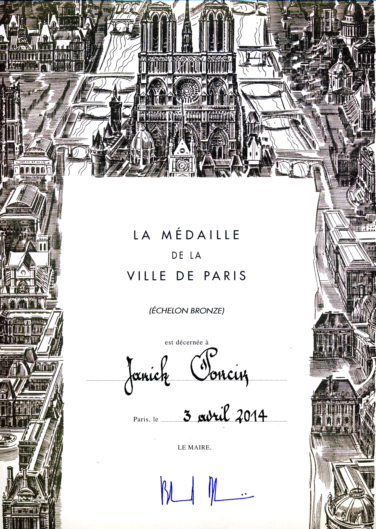 Médaille de la Ville de Paris, 2014